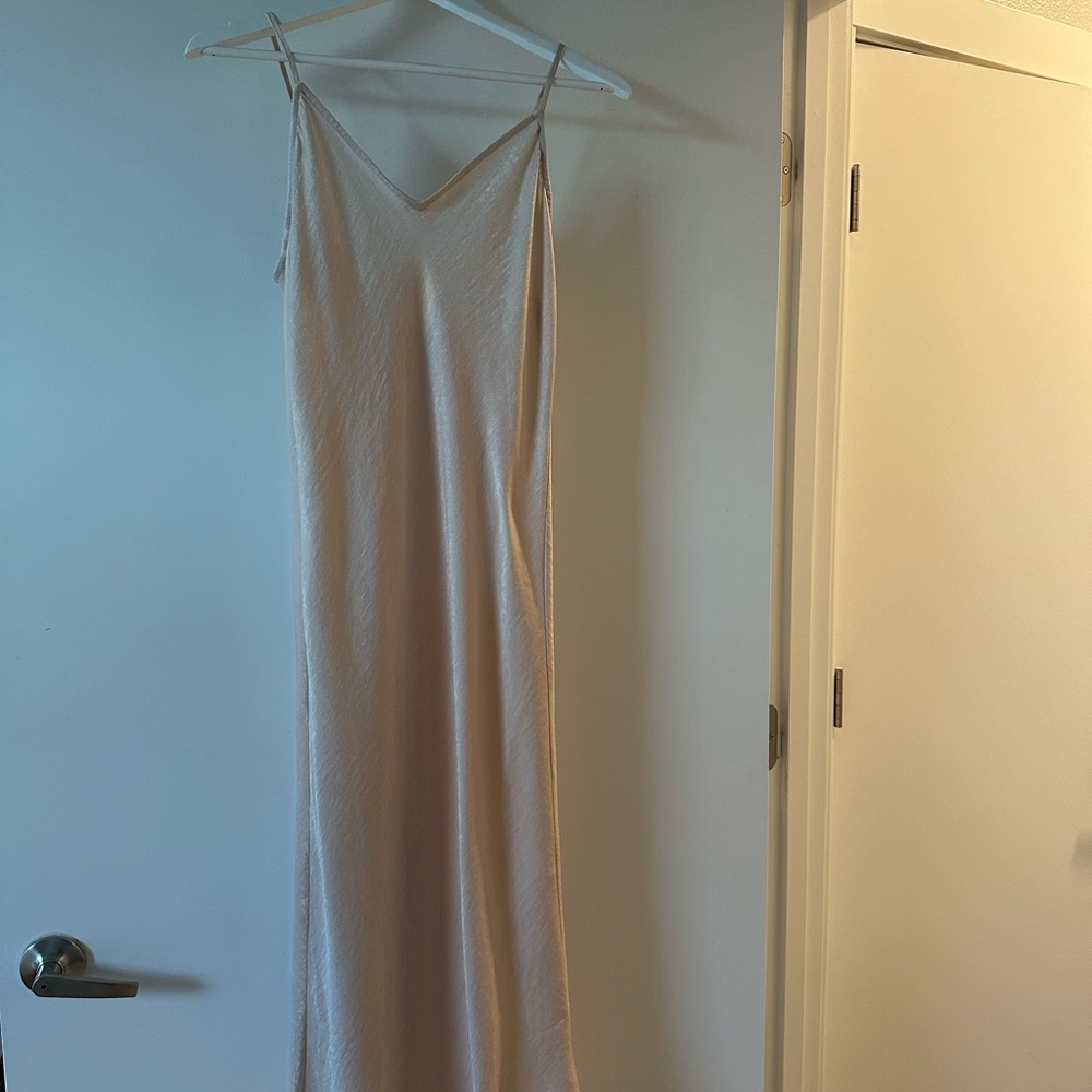 Pastel pink silk slip dress